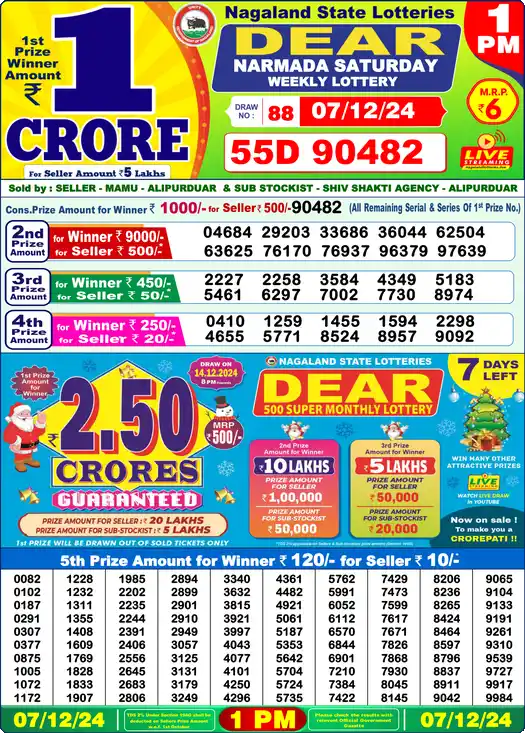Lottery Sambad 1 PM result 07 Dec 2024