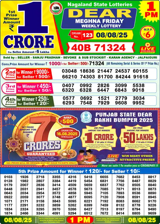 Lottery Sambad 1 PM result 08 Aug 2025