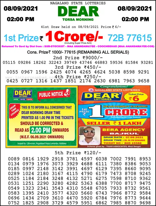 Lottery Sambad 1 PM result 08 Sep 2021