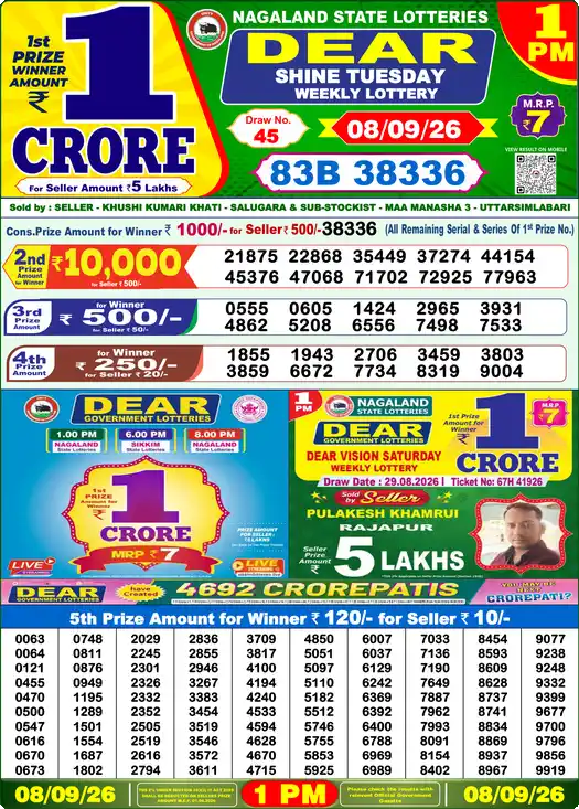 Lottery Sambad Today 1:00 PM Result 08 September 2026
