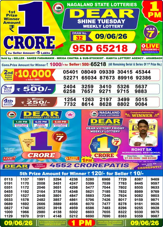 Lottery Sambad 1 PM result 09 Jun 2026