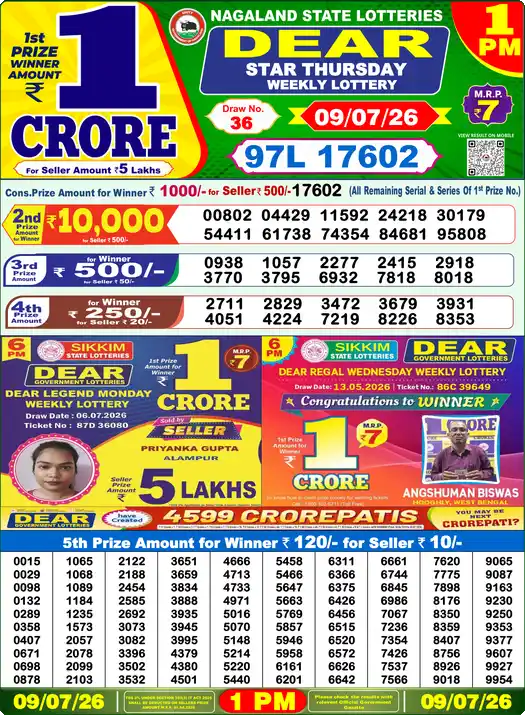 Lottery Sambad 1 PM result 09 Jul 2026