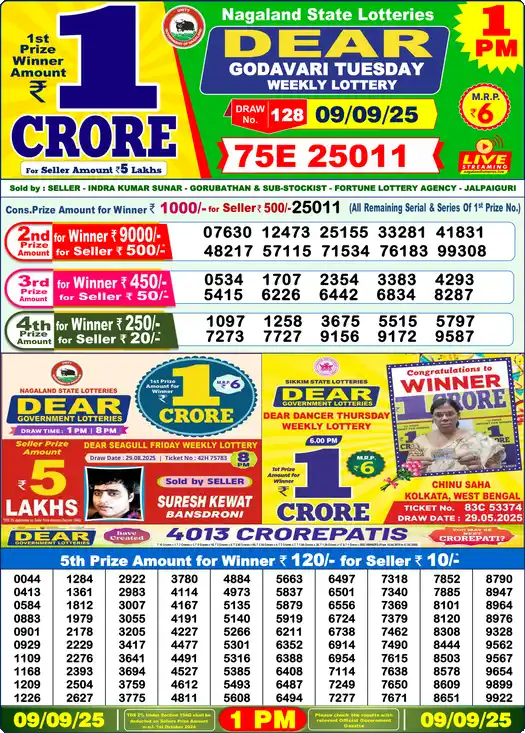 Lottery Sambad 1 PM result 09 Sep 2025