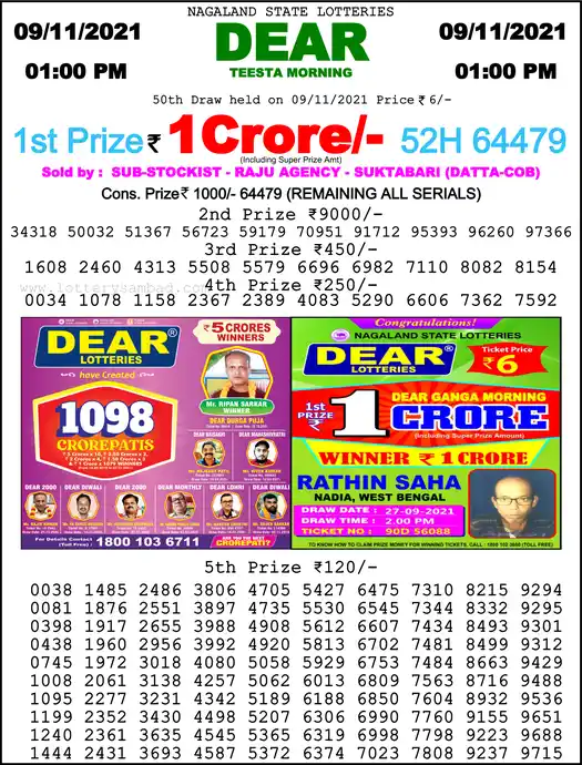 Lottery Sambad 1 PM result 09 Nov 2021