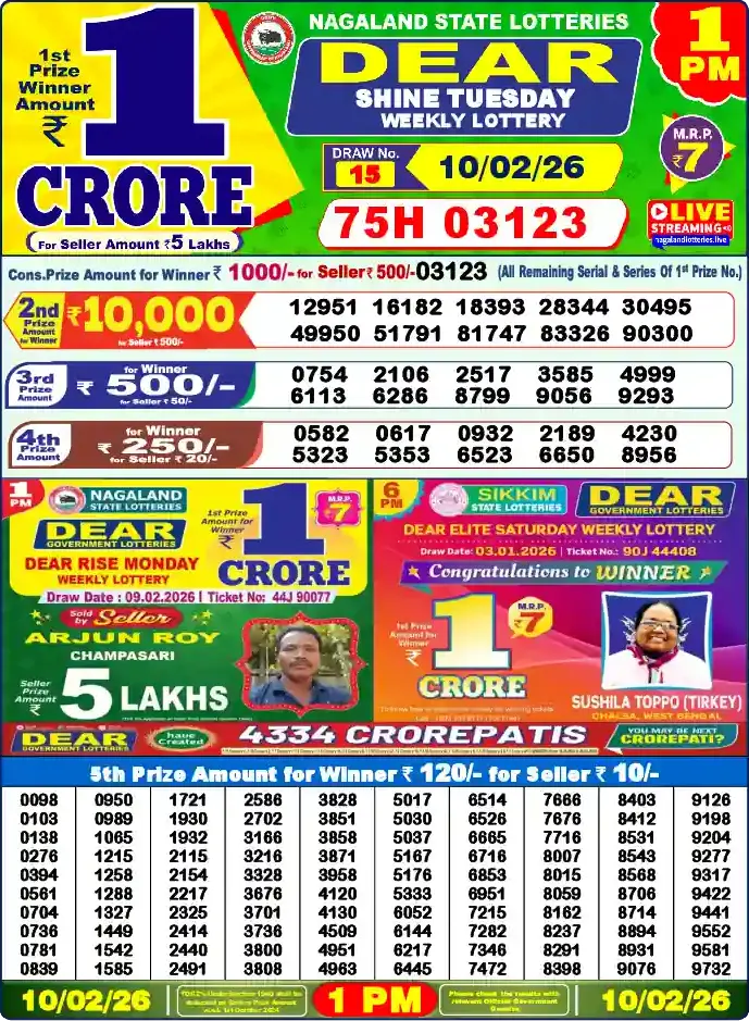 Lottery Sambad 1 PM result 10 Feb 2026