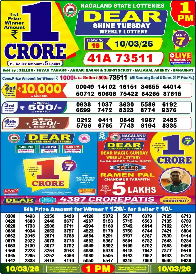 Lottery Sambad 1 PM result 10 Mar 2026