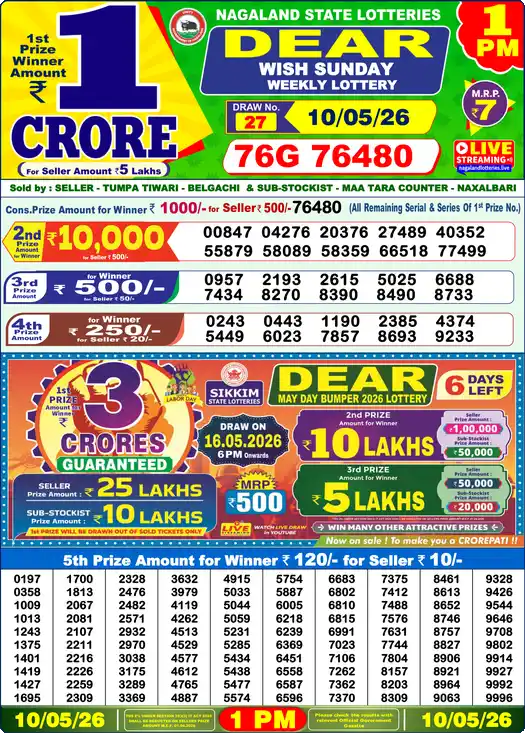 Lottery Sambad 1 PM result 10 May 2026