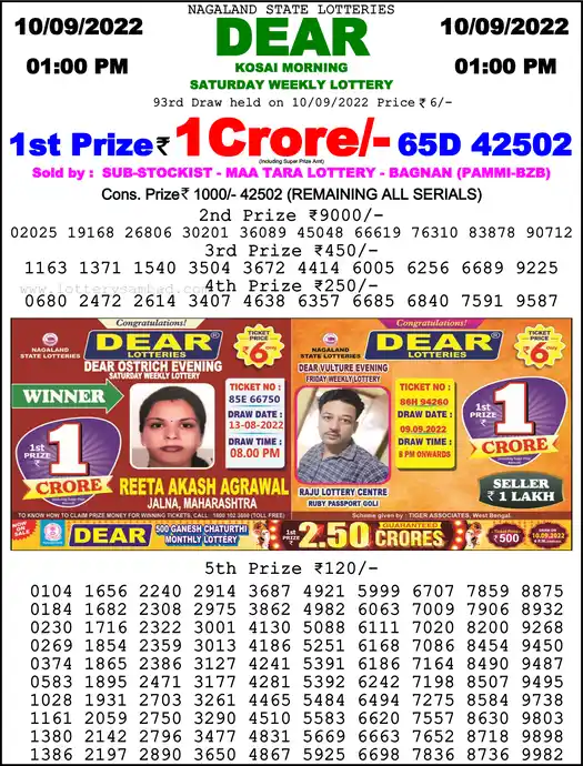 Lottery Sambad 1 PM result 10 Sep 2022