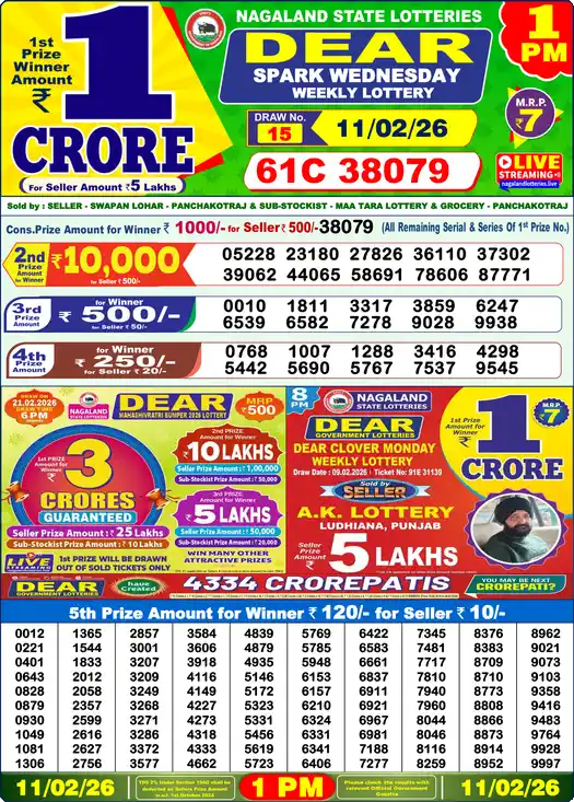 Lottery Sambad 1 PM result 11 Feb 2026
