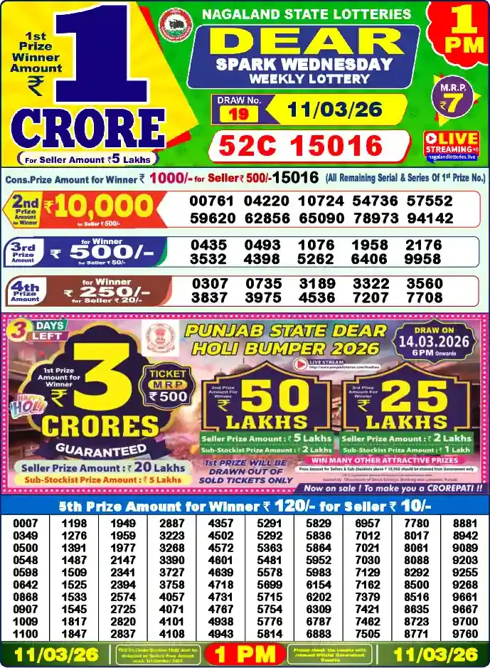 Lottery Sambad 1 PM result 11 Mar 2026