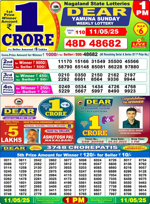 Lottery Sambad 1 PM result 11 May 2025