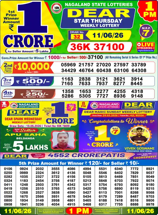 Lottery Sambad 1 PM result 11 Jun 2026