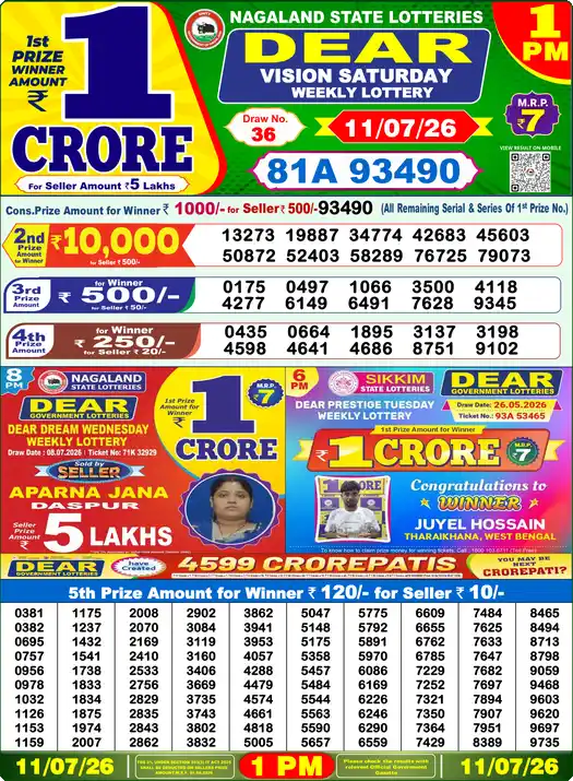 Lottery Sambad 1 PM result 11 Jul 2026