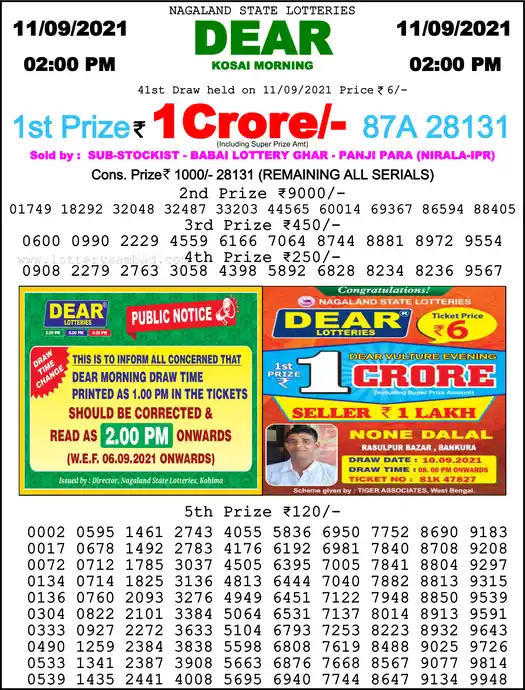 Lottery Sambad 1 PM result 11 Sep 2021