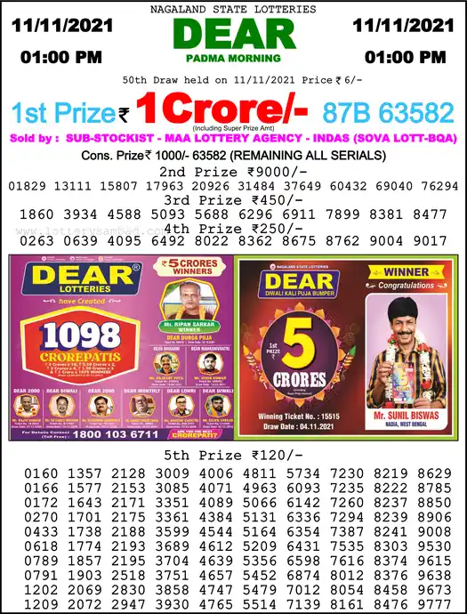 Lottery Sambad 1 PM result 11 Nov 2021
