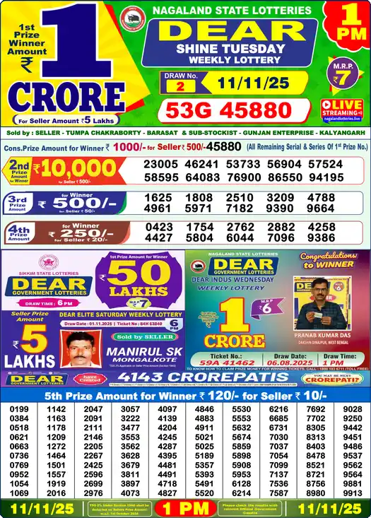 Lottery Sambad 1 PM result 11 Nov 2025