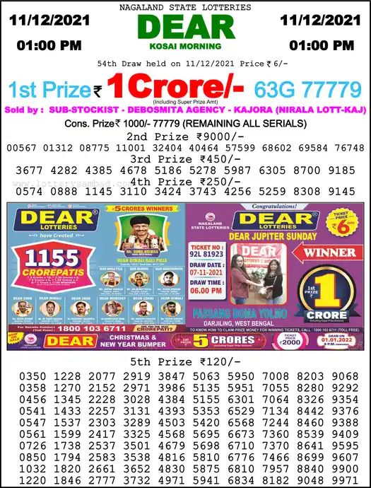 Lottery Sambad 1 PM result 11 Dec 2021