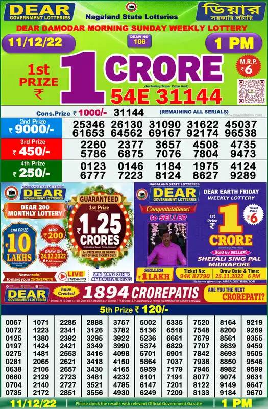 Lottery Sambad 1 PM result 11 Dec 2022