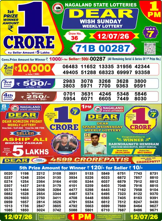 Lottery Sambad 1 PM result 12 Jul 2026