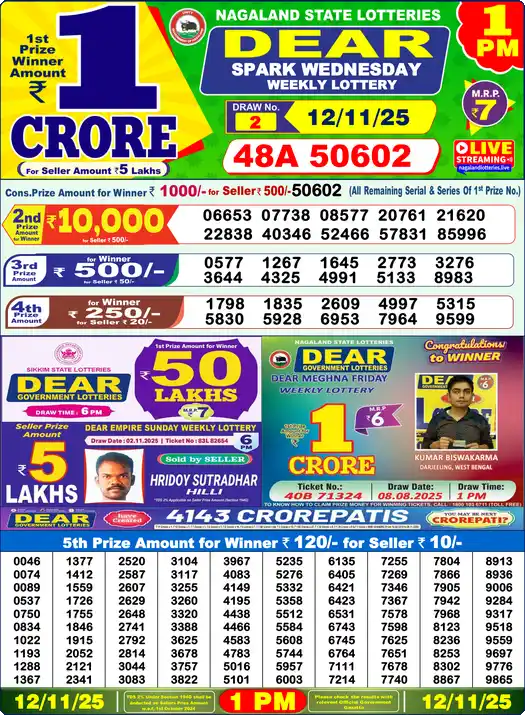 Lottery Sambad 1 PM result 12 Nov 2025
