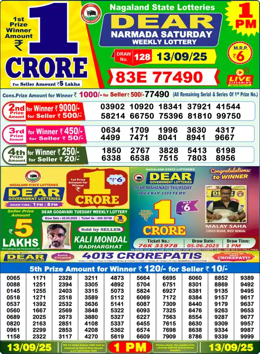 Lottery Sambad 1 PM result 13 Sep 2025