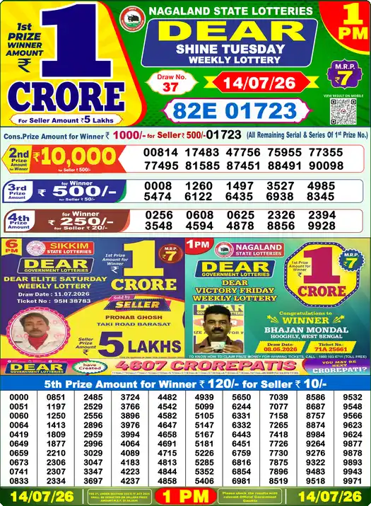 Lottery Sambad 1 PM result 14 Jul 2026