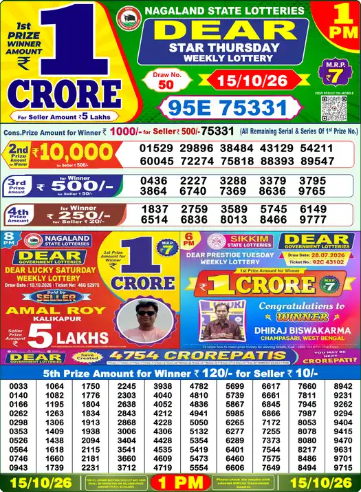 Lottery Sambad 1 PM result 15 Oct 2026