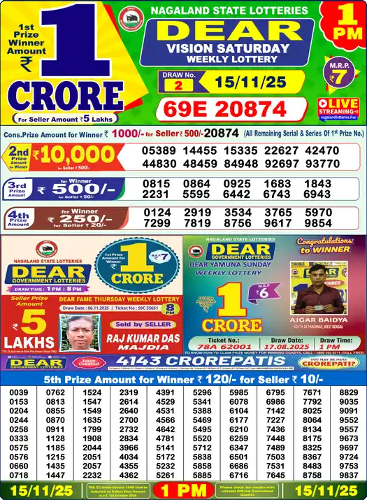 Lottery Sambad 1 PM result 15 Nov 2025