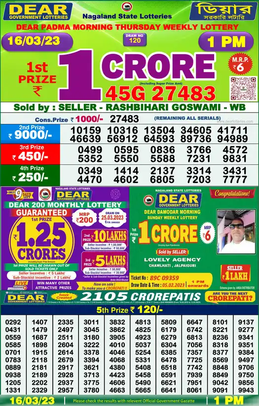 Lottery Sambad 1 PM result 16 Mar 2023
