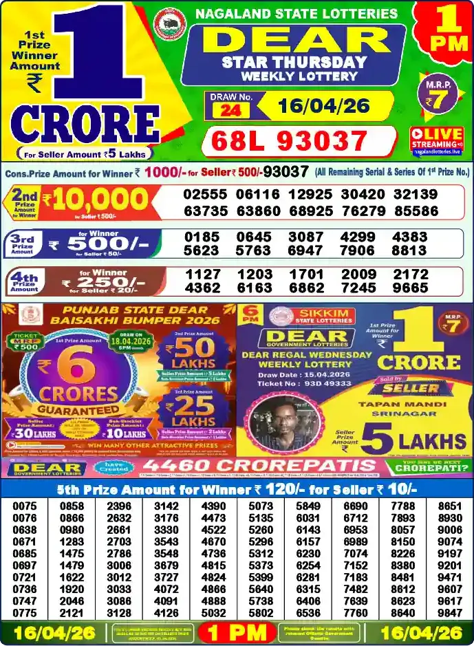 Lottery Sambad 1 PM result 16 Apr 2026