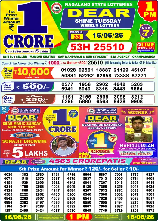 Lottery Sambad 1 PM result 16 Jun 2026