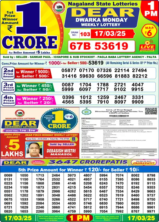 Lottery Sambad 1 PM result 17 Mar 2025
