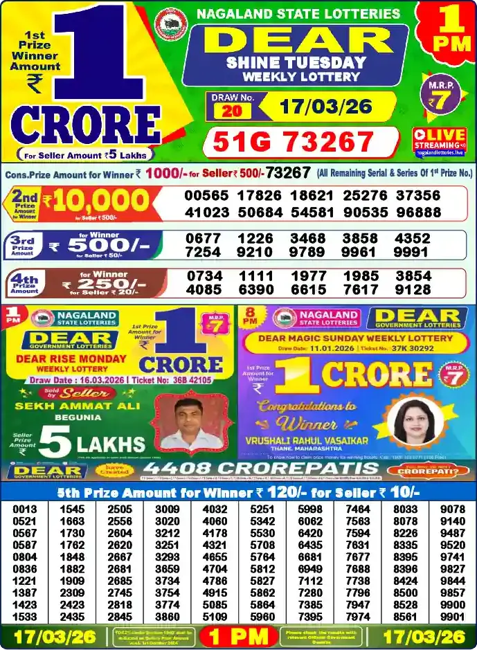 Lottery Sambad 1 PM result 17 Mar 2026
