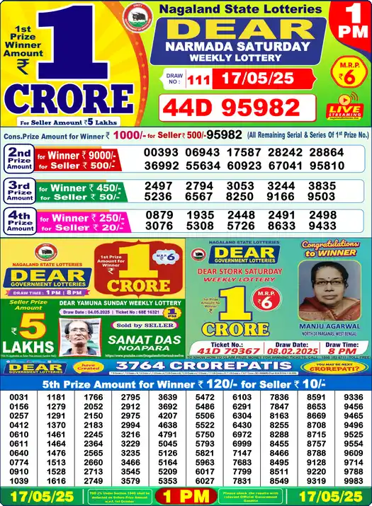 Lottery Sambad 1 PM result 17 May 2025
