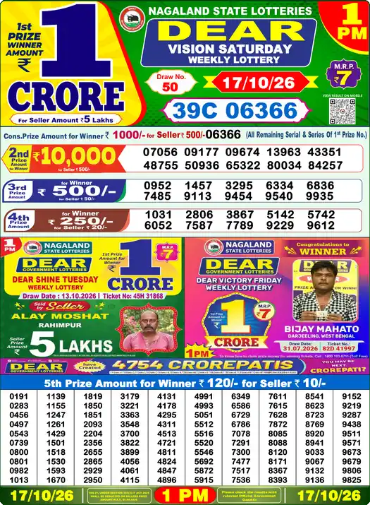Lottery Sambad 1 PM result 17 Oct 2026