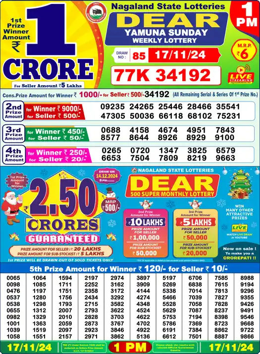 Lottery Sambad 1 PM result 17 Nov 2024