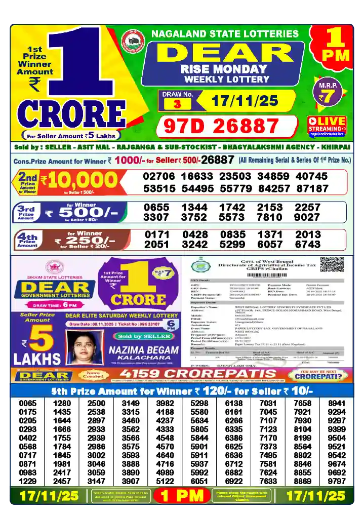 Lottery Sambad 1 PM result 17 Nov 2025