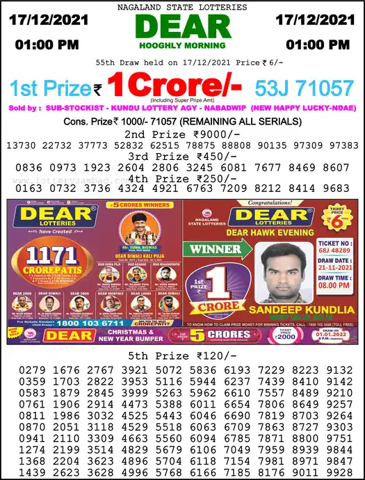 Lottery Sambad 1 PM result 17 Dec 2021