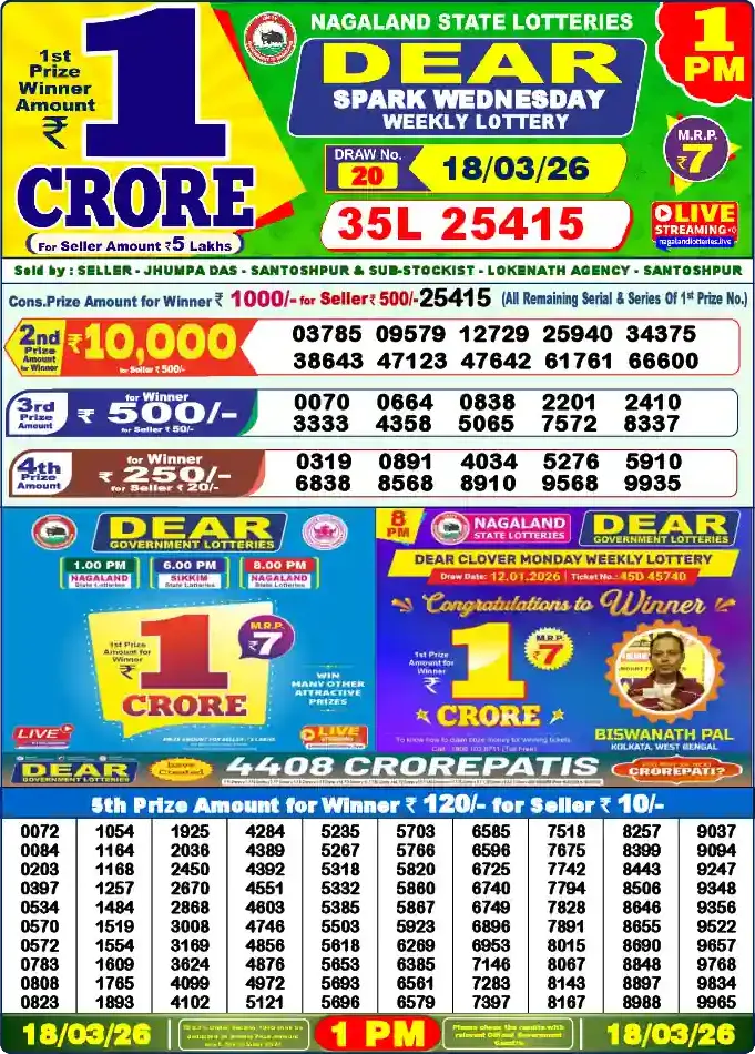Lottery Sambad 1 PM result 18 Mar 2026