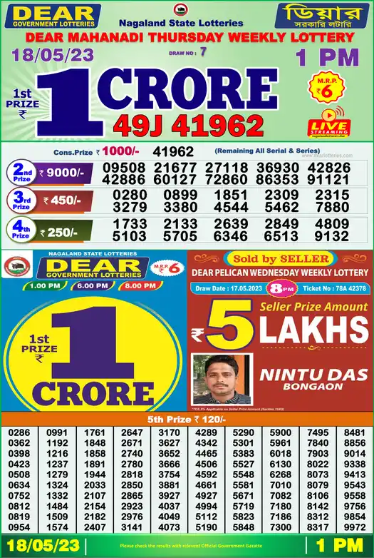 Lottery Sambad 1 PM result 18 May 2023
