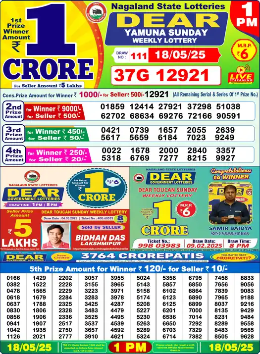Lottery Sambad 1 PM result 18 May 2025