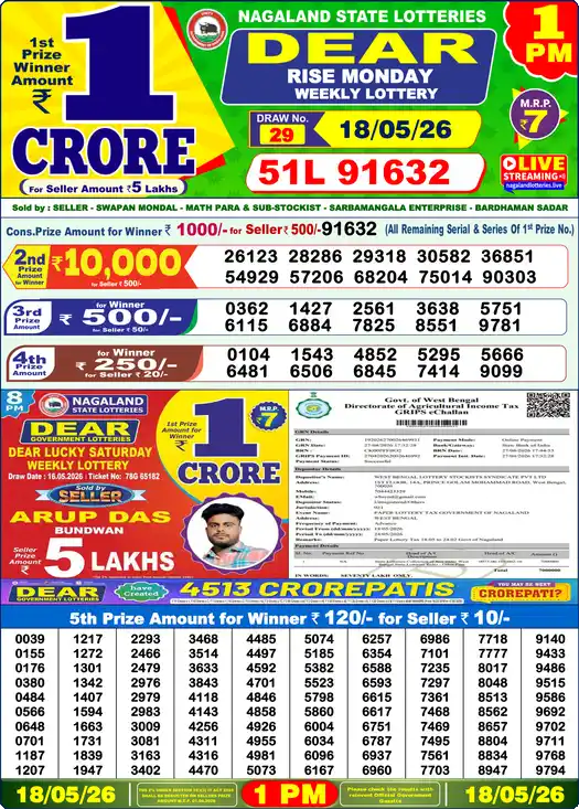 Lottery Sambad 1 PM result 18 May 2026