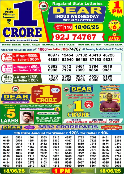 Lottery Sambad 1 PM result 18 Jun 2025