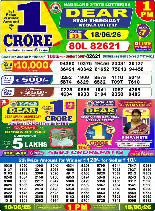 Lottery Sambad 1 PM result 18 Jun 2026