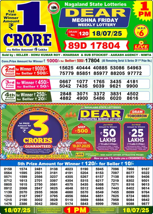Lottery Sambad 1 PM result 18 Jul 2025