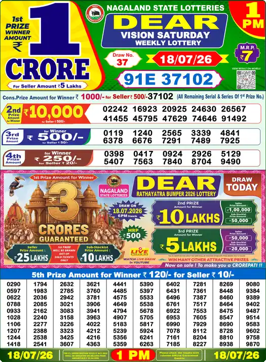 Lottery Sambad 1 PM result 18 Jul 2026