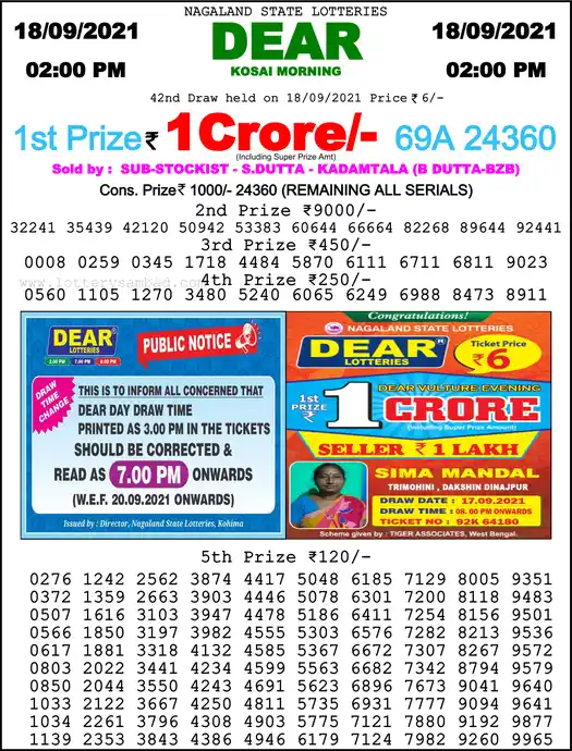 Lottery Sambad 1 PM result 18 Sep 2021