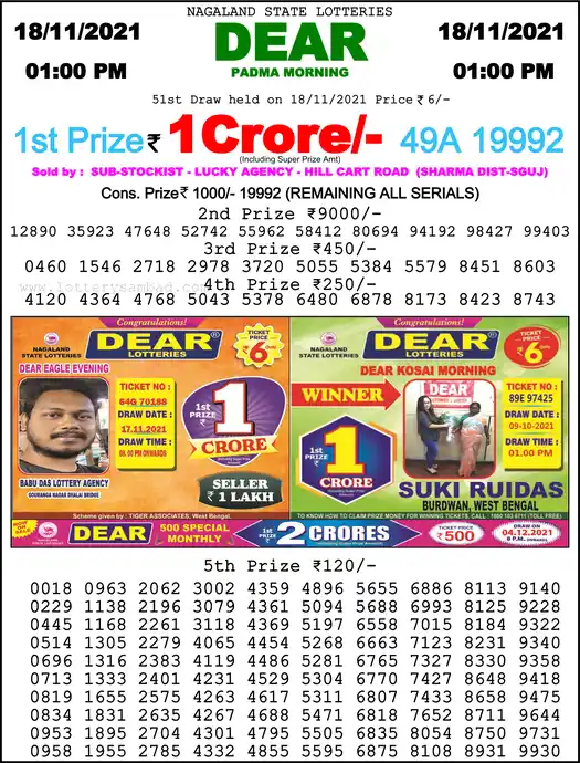 Lottery Sambad 1 PM result 18 Nov 2021