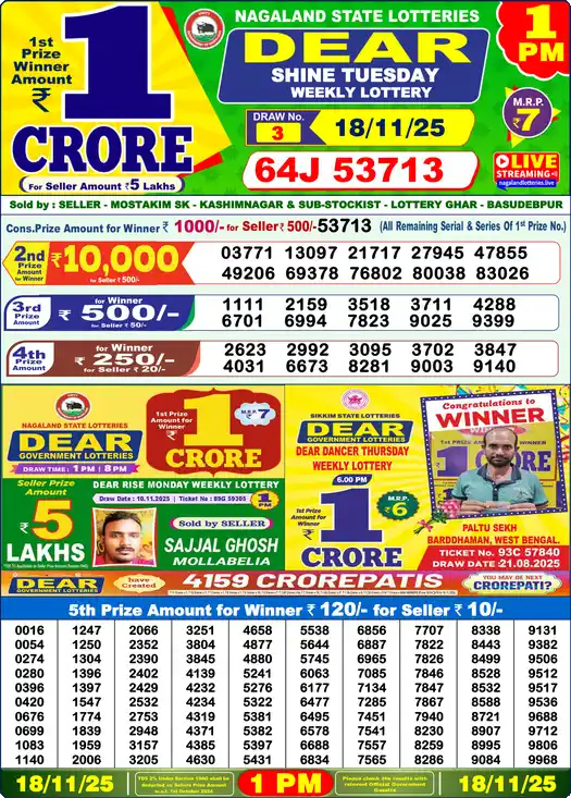 Lottery Sambad 1 PM result 18 Nov 2025