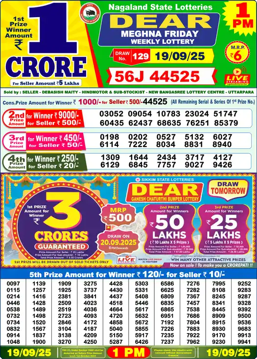 Lottery Sambad 1 PM result 19 Sep 2025